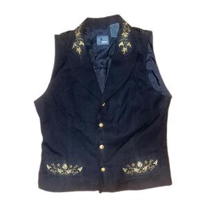 Vintage 1990s Lizwear Women's Black with gold embellishments Vest Size 4